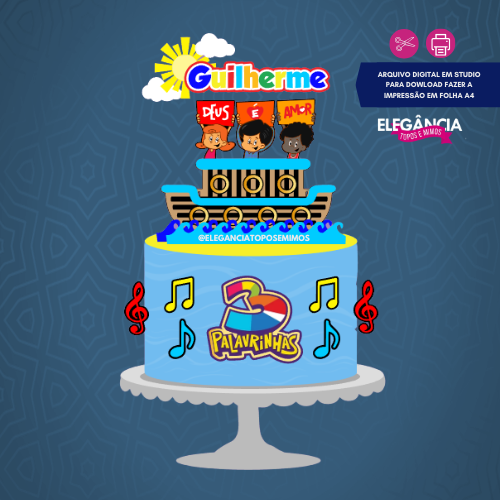 Topo de Bolo 3 Palavrinhas Arquivo de Corte